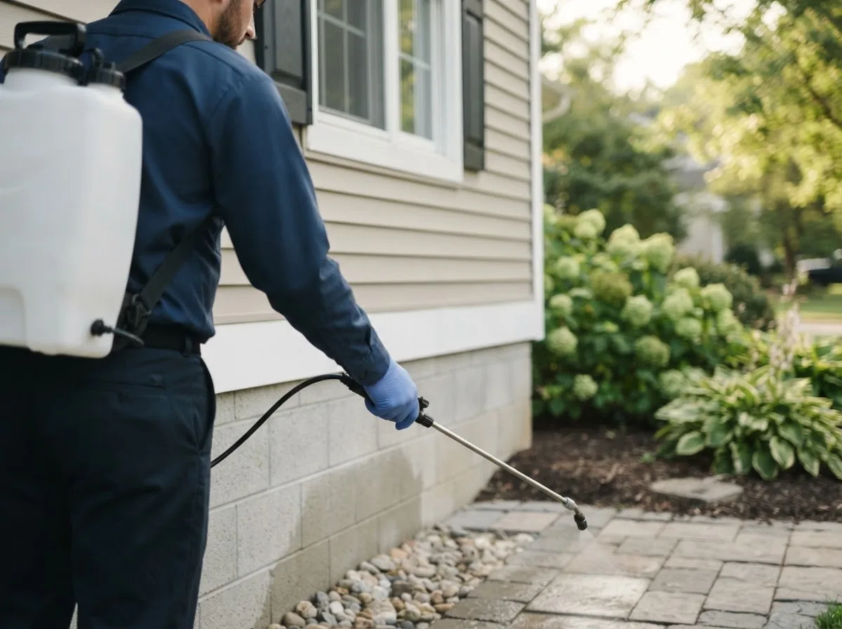 Pest control technician inspecting a home in Alsen, ND